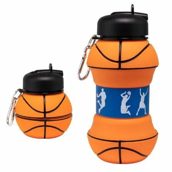 Foldable 550ML Basketball Water Bottles Portable Sports Bottle Outdoor Sports Basketball Ball Shaped Water Cup Bottle