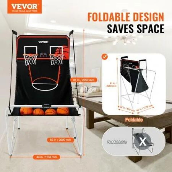 Foldable Basketball Arcade Game 2 Player Indoor Basketball Game Home Dual Shot Sport with 4 Balls 8 Game Modes Electronic Scoreboard & Inflation Pump