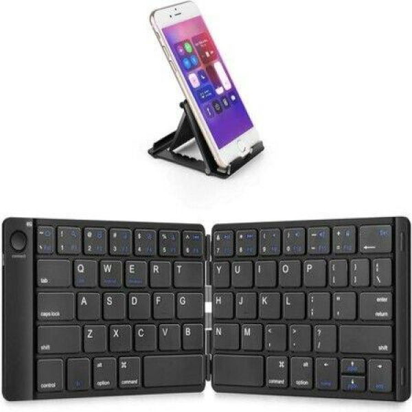 Foldable Bluetooth Keyboard - Portable Wireless Keyboard With Stand Holder Rechargeable Full Size Ultra Slim Folding Keyboard Compatible IOS Android Windows Smartphone Tablet And Laptop-Black