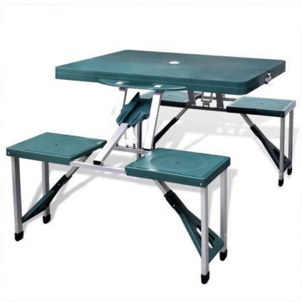 Foldable Camping Table Set With 4 Stools Aluminium Extra Light Green