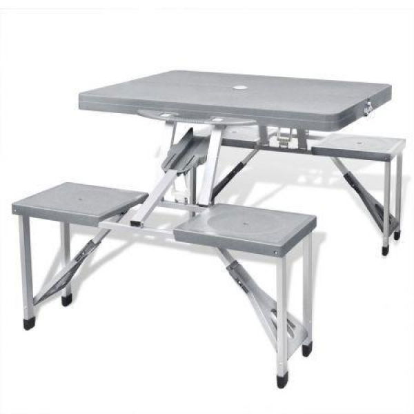 Foldable Camping Table Set With 4 Stools Aluminium Extra Light Grey