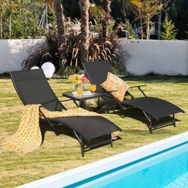 Foldable Chaise Lounge Chairs With 5-level Adjustable Backrest For Backyard