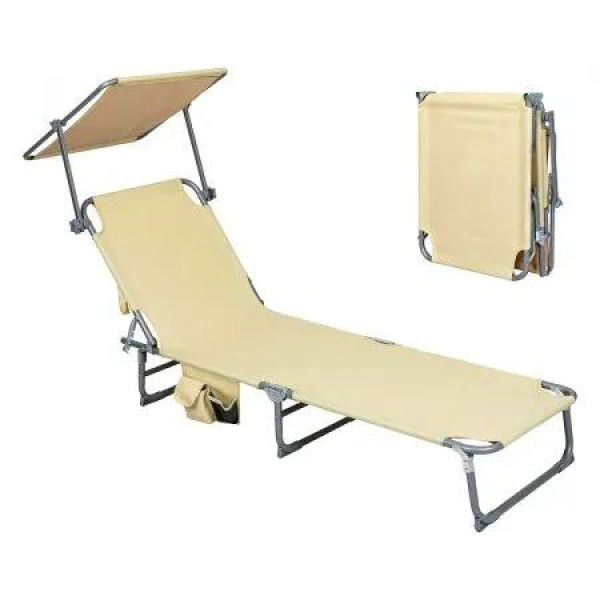 Foldable Lounge Chairs with Canopy Khaki