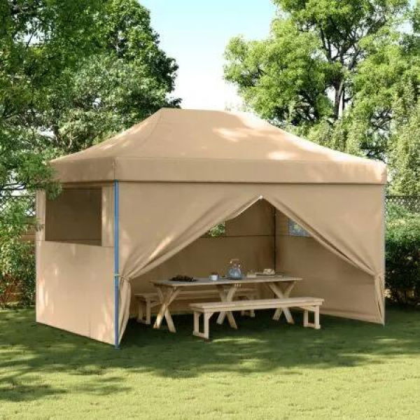 Foldable Party Tent Pop-Up with 4 Sidewalls Beige