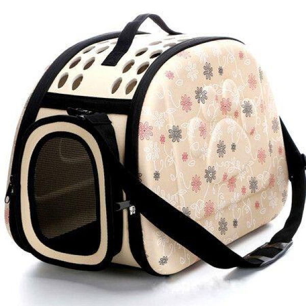 Foldable Pet Dog Carrier Cage Collapsible Travel Kennel Outdoor Shoulder Bag For Puppy Dog Cat (Beige)