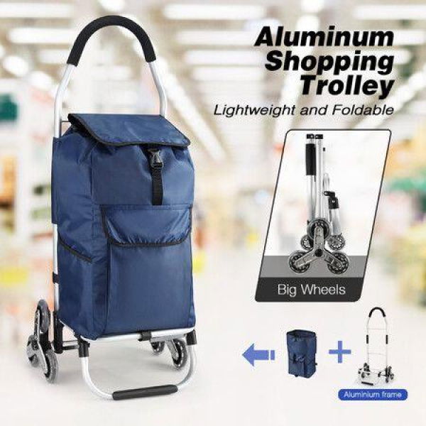 Foldable Shopping Cart Aluminium Storage Trolley Grocery Wheeled Rolling Folding Utility Market Granny Stair Climbing Bag on Wheels 45kg