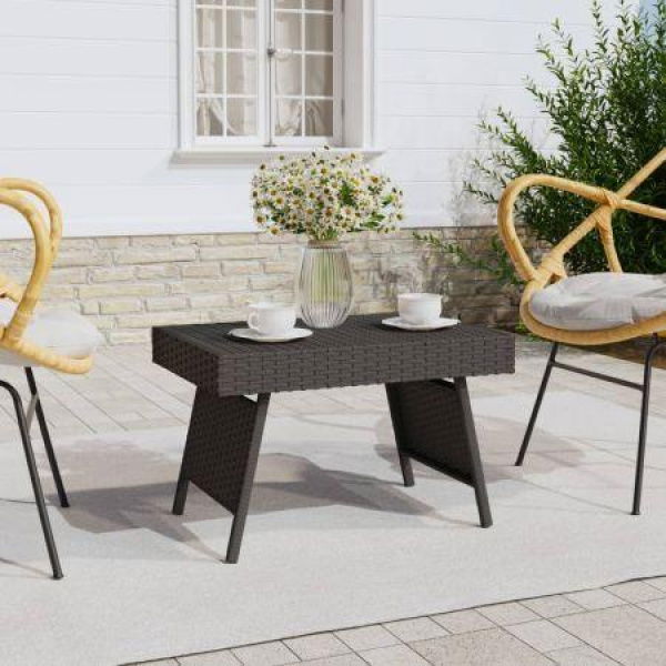 Foldable Side Table Black 60x40x38 Cm Poly Rattan