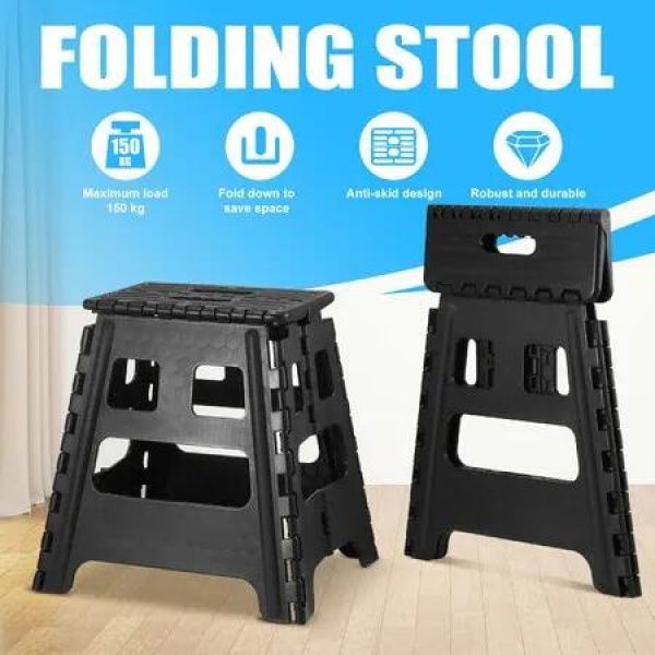 Foldable Step Stool with Handle Footstool Plastic Childrens Chair Portable Helper Kitchen Potty Bathroom Black