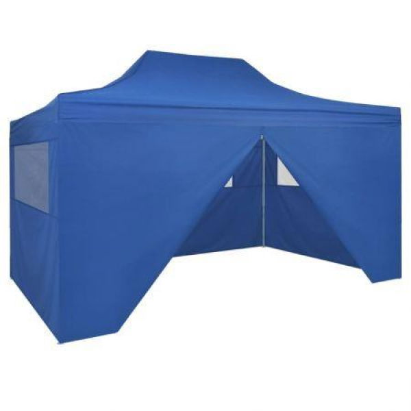 Foldable Tent Pop-Up With 4 Side Walls 3x4.5m Blue.