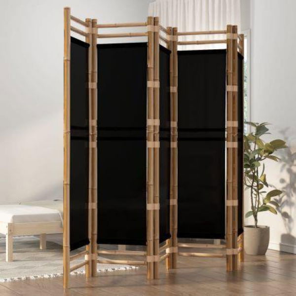 Folding 5-Panel Room Divider 200 Cm Bamboo And Canvas