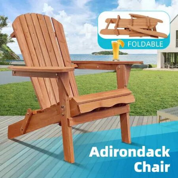 Folding Adirondack Chair Wood Outdoor Furniture Patio Back Yard Beach Lounge Seat Foldable Garden Fire Pit Lawn Pool Side Deck Porch Weather Resistant