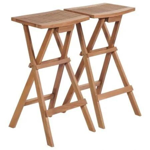 Folding Bar Stools 2 pcs Solid Teak Wood