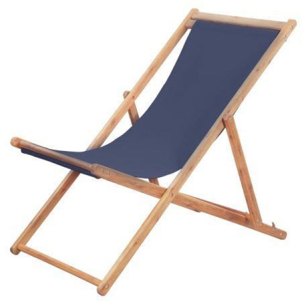 Folding Beach Chair Fabric And Wooden Frame Blue