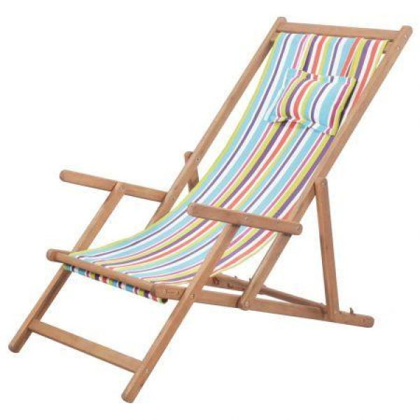 Folding Beach Chair Fabric And Wooden Frame Multicolour