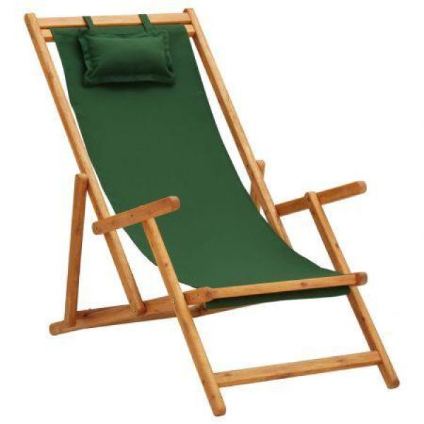 Folding Beach Chair Solid Eucalyptus Wood And Fabric Green