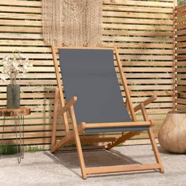 Folding Beach Chair Solid Wood Teak Grey