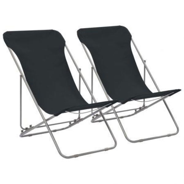 Folding Beach Chairs 2 Pcs Steel And Oxford Fabric Black