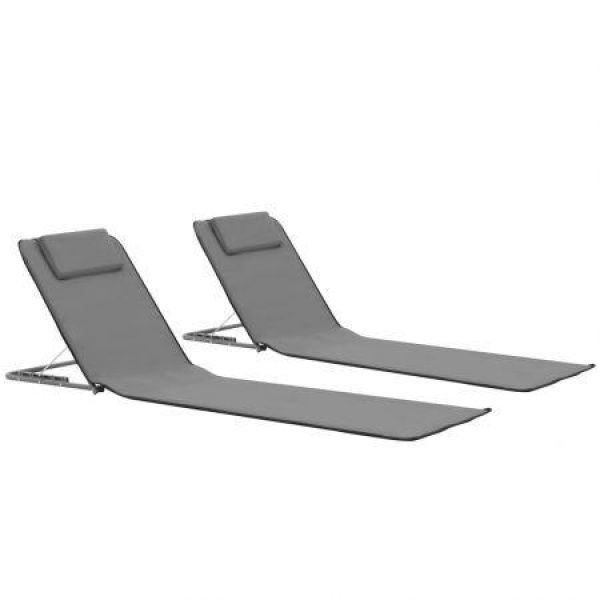 Folding Beach Mats 2 Pcs Steel And Fabric Grey