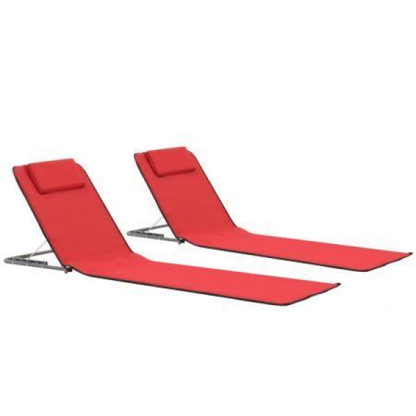 Folding Beach Mats 2 Pcs Steel And Fabric Red