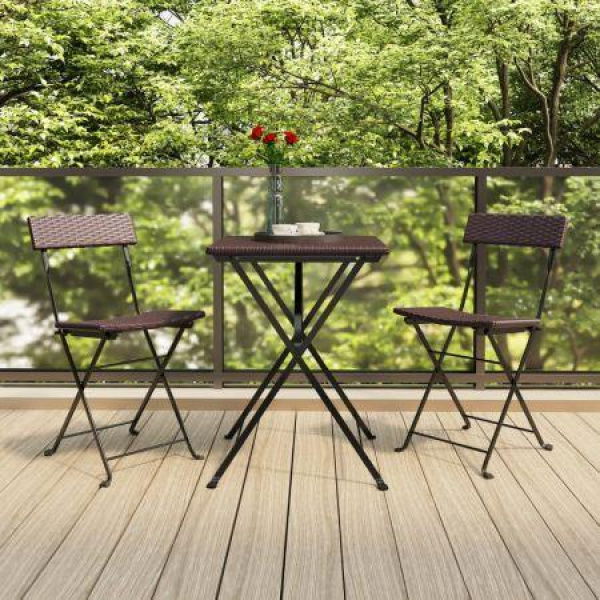 Folding Bistro Chairs 2 Pcs Brown Poly Rattan And Steel