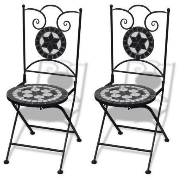 Folding Bistro Chairs 2 Pcs Ceramic Black And White