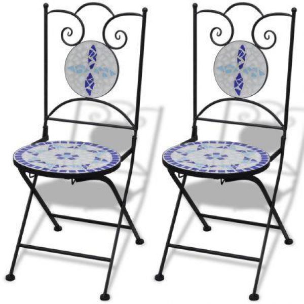 Folding Bistro Chairs 2 Pcs Ceramic Blue And White