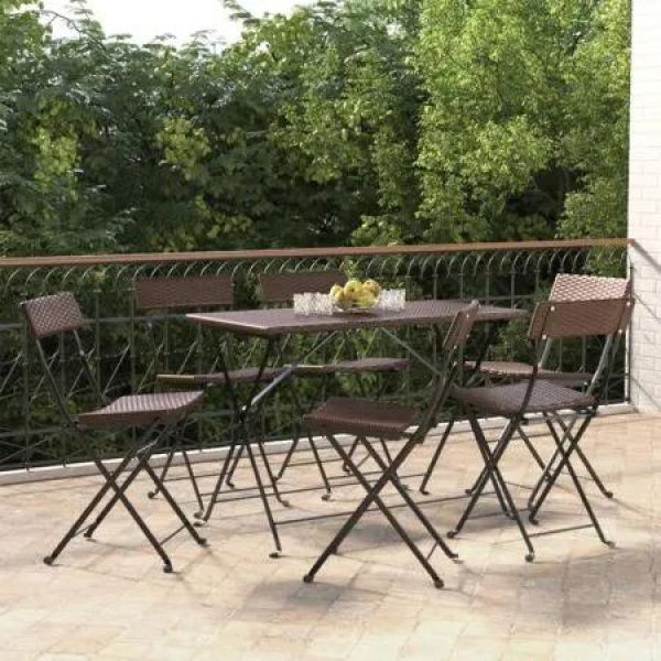 Folding Bistro Chairs 6 pcs Brown Poly Rattan and Steel