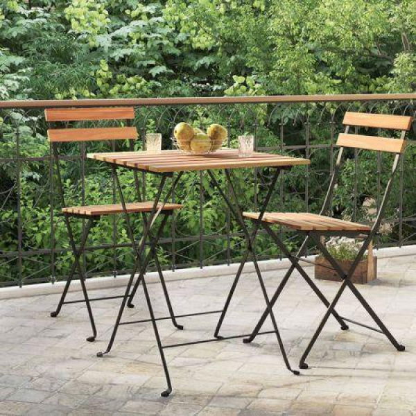 Folding Bistro Table 55x54x71 Cm Solid Wood Teak And Steel