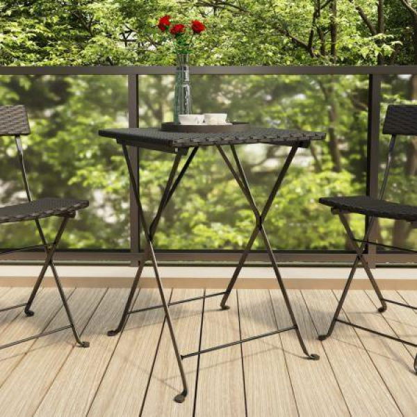 Folding Bistro Table Black 55x54x71 Cm Poly Rattan