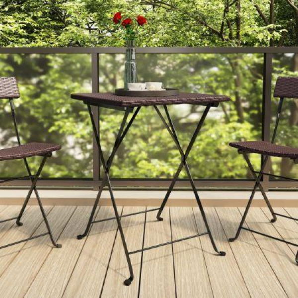 Folding Bistro Table Brown 55x54x71 Cm Poly Rattan