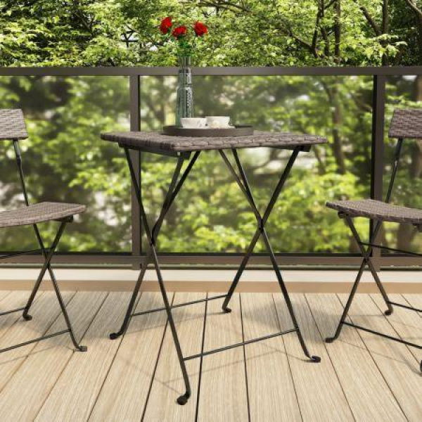 Folding Bistro Table Grey 55x54x71 Cm Poly Rattan