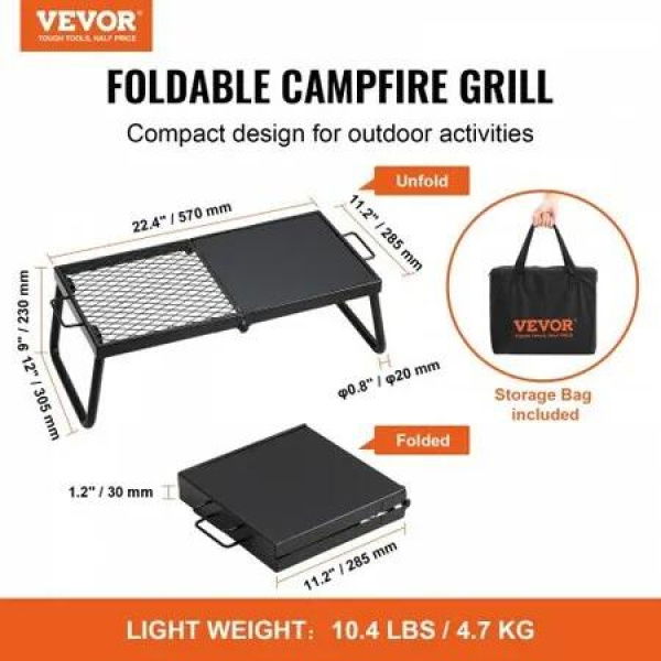 Folding Campfire Grill Portable Camping Fire Pit Steel Outdoor BBQ Picnic