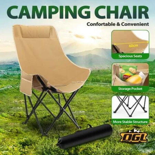 Folding Camping Chair Lightweight Beach Portable Picnic Hiking Fishing Outdoor Furniture Patio Lawn Backyard Garden Seat with Pocket