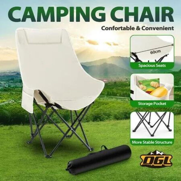 Folding Camping Chair Lightweight Portable Beach Hiking Fishing Picnic Outdoor Furniture Garden Lawn Patio Backyard Seat with Pocket