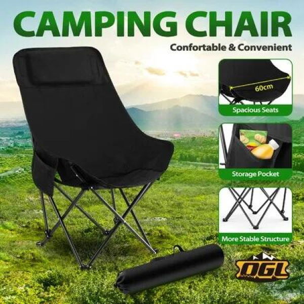 Folding Camping Chair Portable Lightweight Beach Picnic Hiking Fishing Outdoor Furniture Patio Garden Lawn Backyard Seat with Pocket