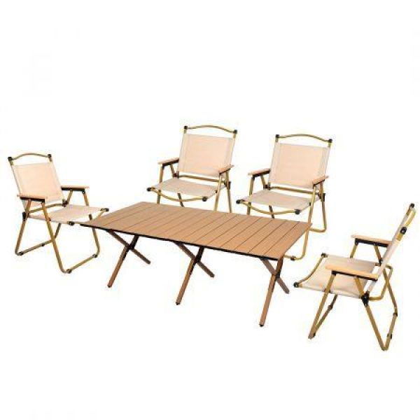 Folding Camping Table Chair Set Oak