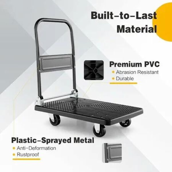 Folding Cart Dolly,Moving Platform Hand Truck 360Â° Swivel Wheels,Spacious & Non-Slip Loading Area,Rolling Flatbed Cart for Loading & Storage, 200kgs