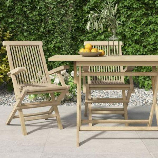 Folding Garden Chairs 2 Pcs Grey 56x61x89 Cm Solid Wood Teak