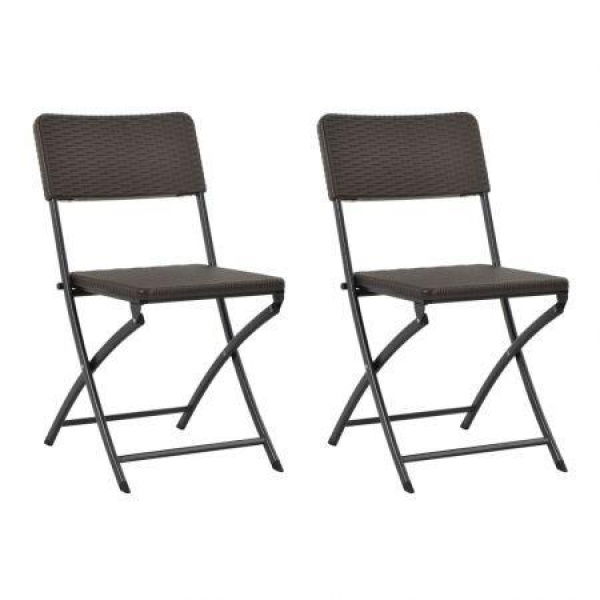 Folding Garden Chairs 2 Pcs HDPE And Steel Brown