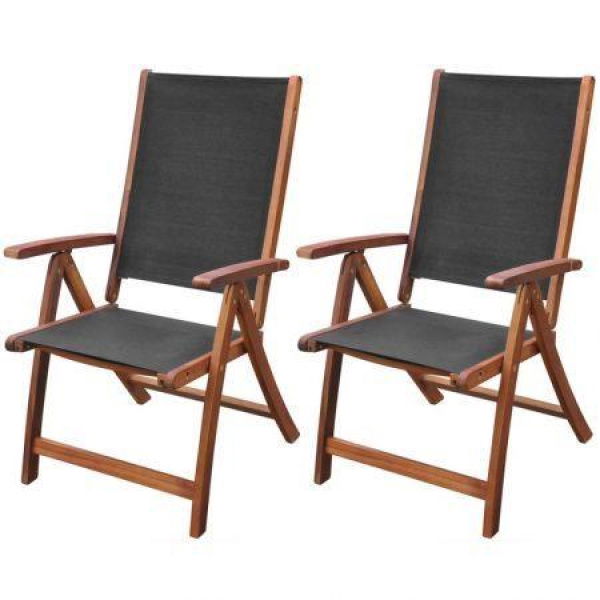 Folding Garden Chairs 2 Pcs Solid Acacia Wood And Textilene