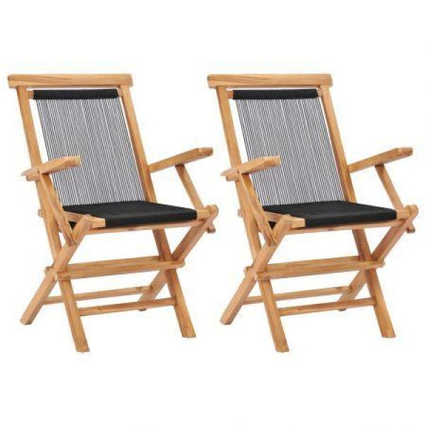 Folding Garden Chairs 2 Pcs Solid Teak Wood And Rope