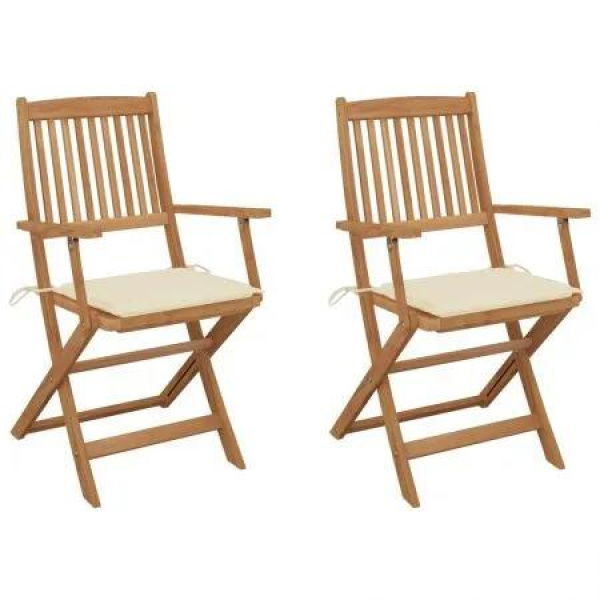 Folding Garden Chairs 2 pcs with Cushions Solid Wood Acacia