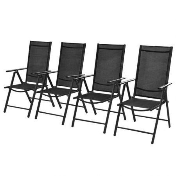 Folding Garden Chairs 4 Pcs Aluminium And Textilene Black