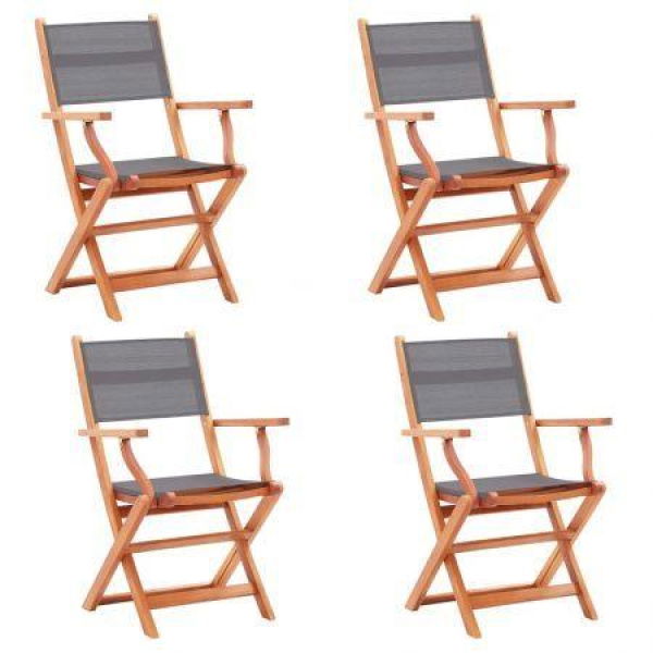 Folding Garden Chairs 4 Pcs Grey Solid Eucalyptus Wood And Textilene