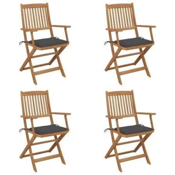 Folding Garden Chairs 4 pcs with Cushions Solid Wood Acacia