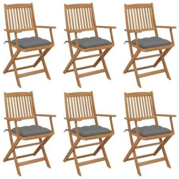 Folding Garden Chairs 6 pcs with Cushions Solid Wood Acacia