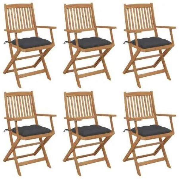 Folding Garden Chairs 6 pcs with Cushions Solid Wood Acacia