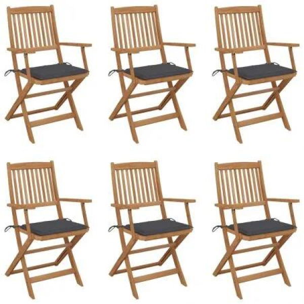 Folding Garden Chairs 6 pcs with Cushions Solid Wood Acacia