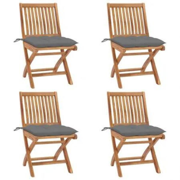 Folding Garden Chairs with Cushions 4 pcs Solid Teak Wood