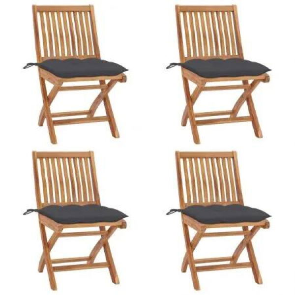 Folding Garden Chairs with Cushions 4 pcs Solid Teak Wood